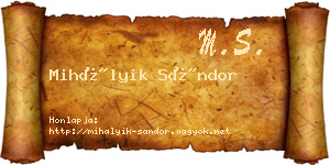 Mihályik Sándor névjegykártya